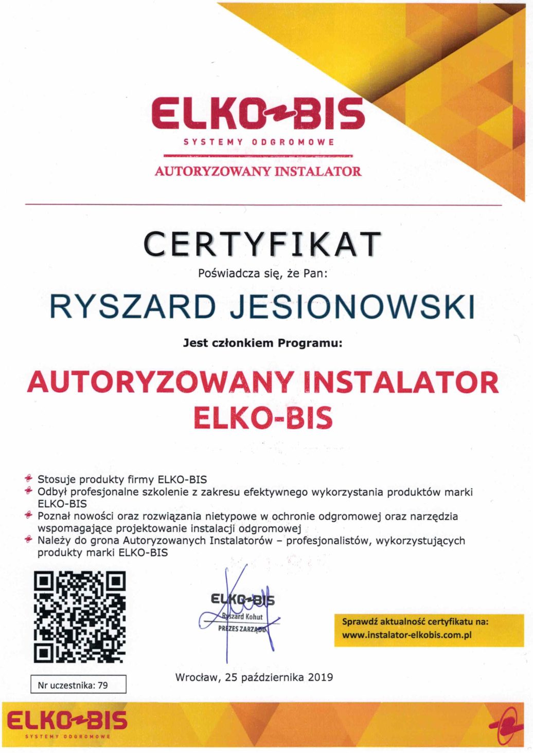 certyfikowany instalator systemów ochrony odgromowej Elko-Bis