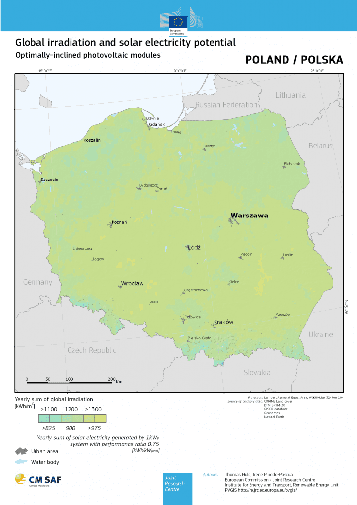 Mapa nasłonecznienia Polski