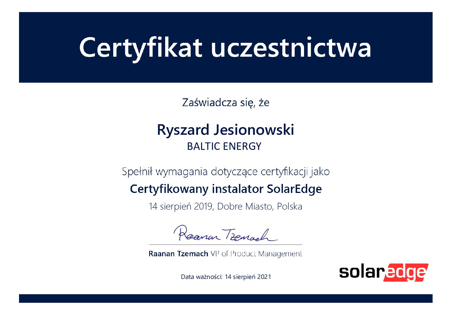 certyfikowany instalator inwerterów Solar Edge