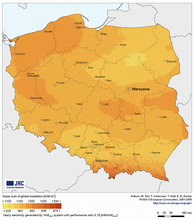 mapa nasłonecznienia Polski